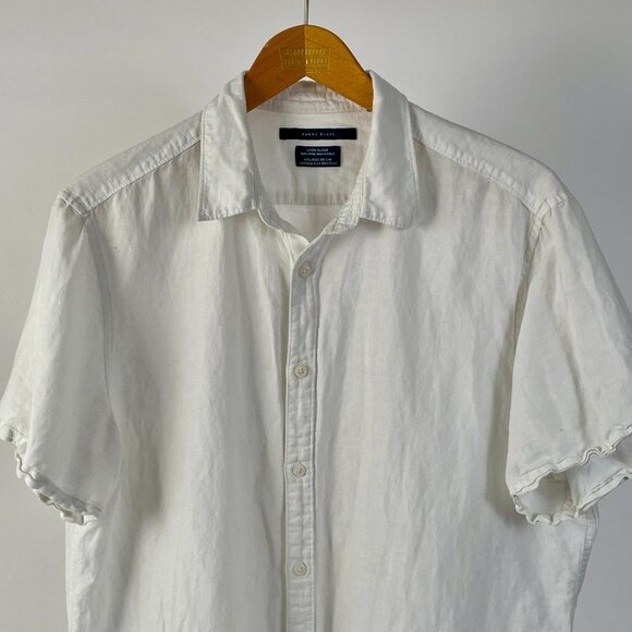Perry Ellis White Linen Blend Short Sleeve Button Up Shirt, Size XL - Picture 2 of 7